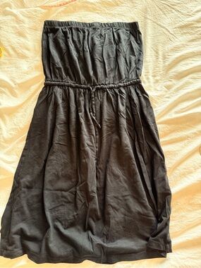 Strapless Black Drawstring Waist Coverup